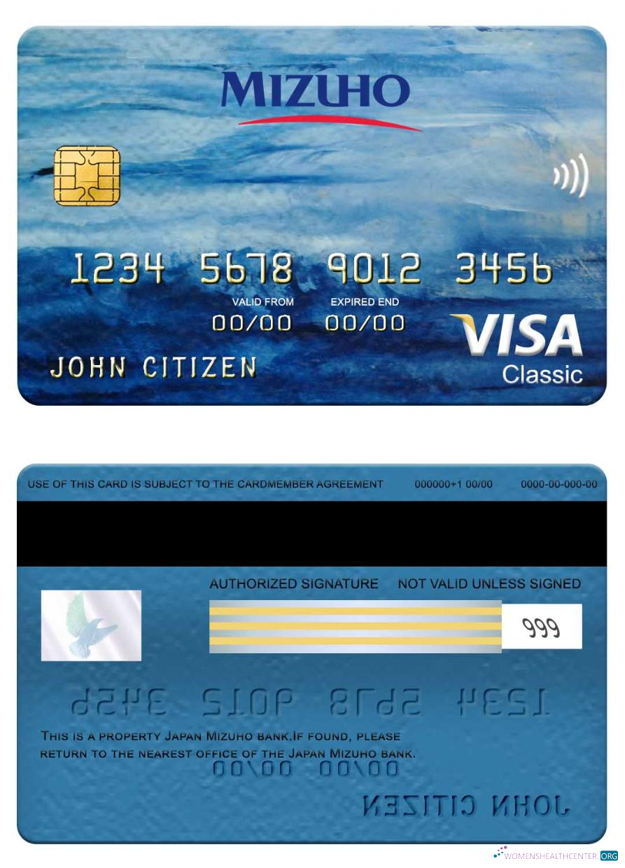 Download Japan Mizuho bank visa classic card Photoshop template